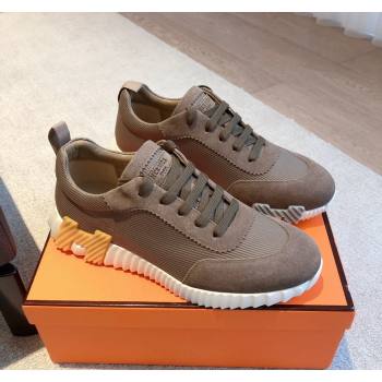 Hermes Bouncing Sneakers in Technical Mesh and Suede Khaki Grey 2024 1007 (XC-241008081)