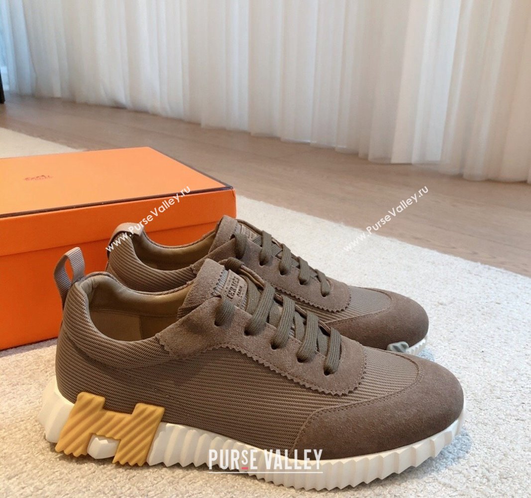 Hermes Bouncing Sneakers in Technical Mesh and Suede Khaki Grey 2024 1007 (XC-241008081)