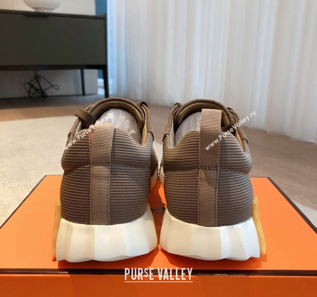 Hermes Bouncing Sneakers in Technical Mesh and Suede Khaki Grey 2024 1007 (XC-241008081)