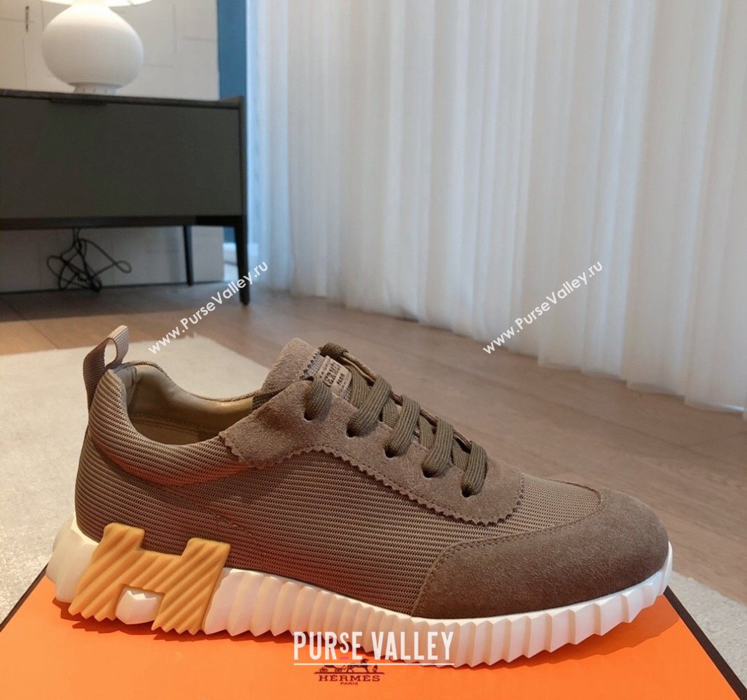 Hermes Bouncing Sneakers in Technical Mesh and Suede Khaki Grey 2024 1007 (XC-241008081)