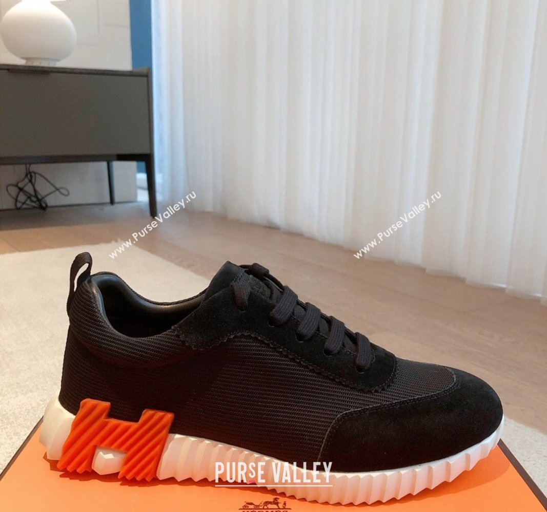 Hermes Bouncing Sneakers in Technical Mesh and Suede Black/Orange 2024 1007 (XC-241008083)