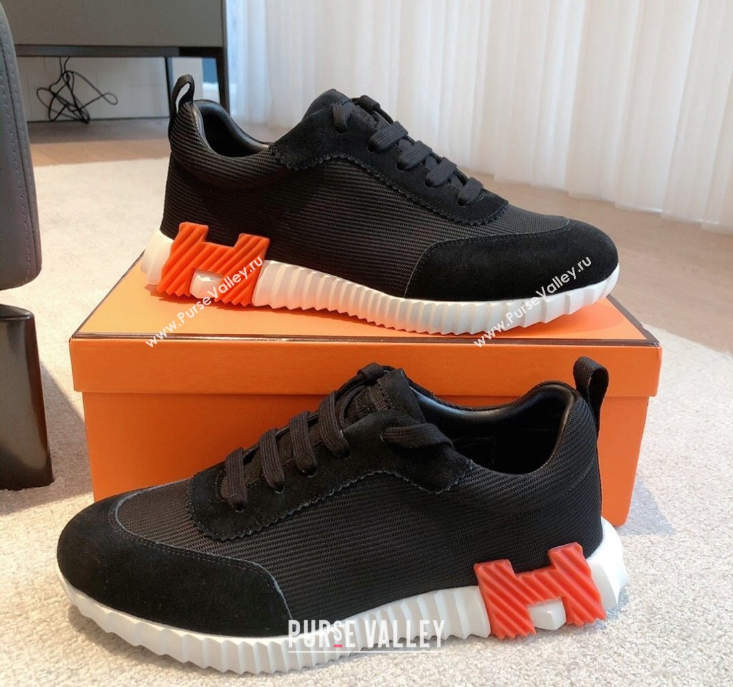 Hermes Bouncing Sneakers in Technical Mesh and Suede Black/Orange 2024 1007 (XC-241008083)