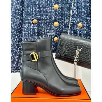 Hermes Jill Heel Ankle Boots 6cm in Calfskin with Glenan Buckle Black 2024 (MD-241008048)