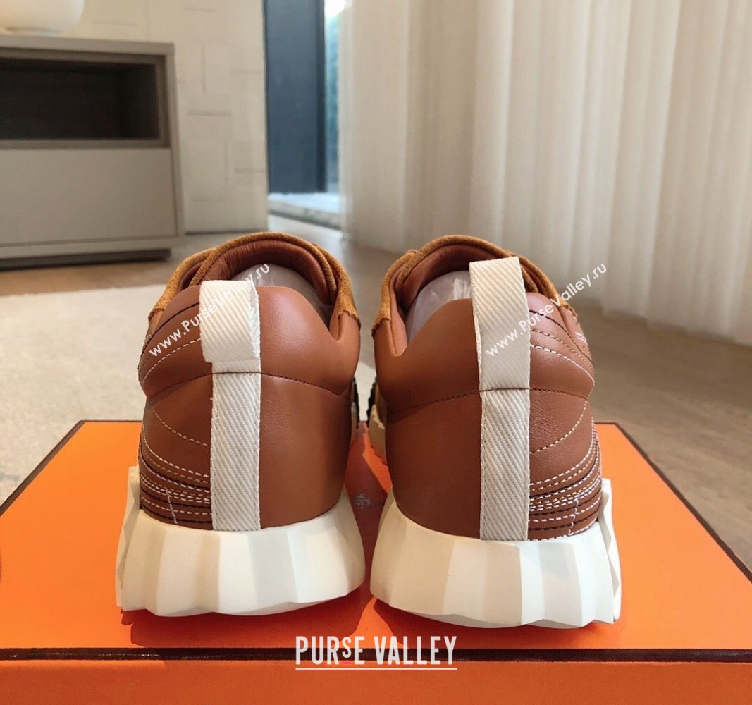 Hermes Bouncing Sneakers in Embroidered Leather and Suede Brown 2024 (XC-241008097)