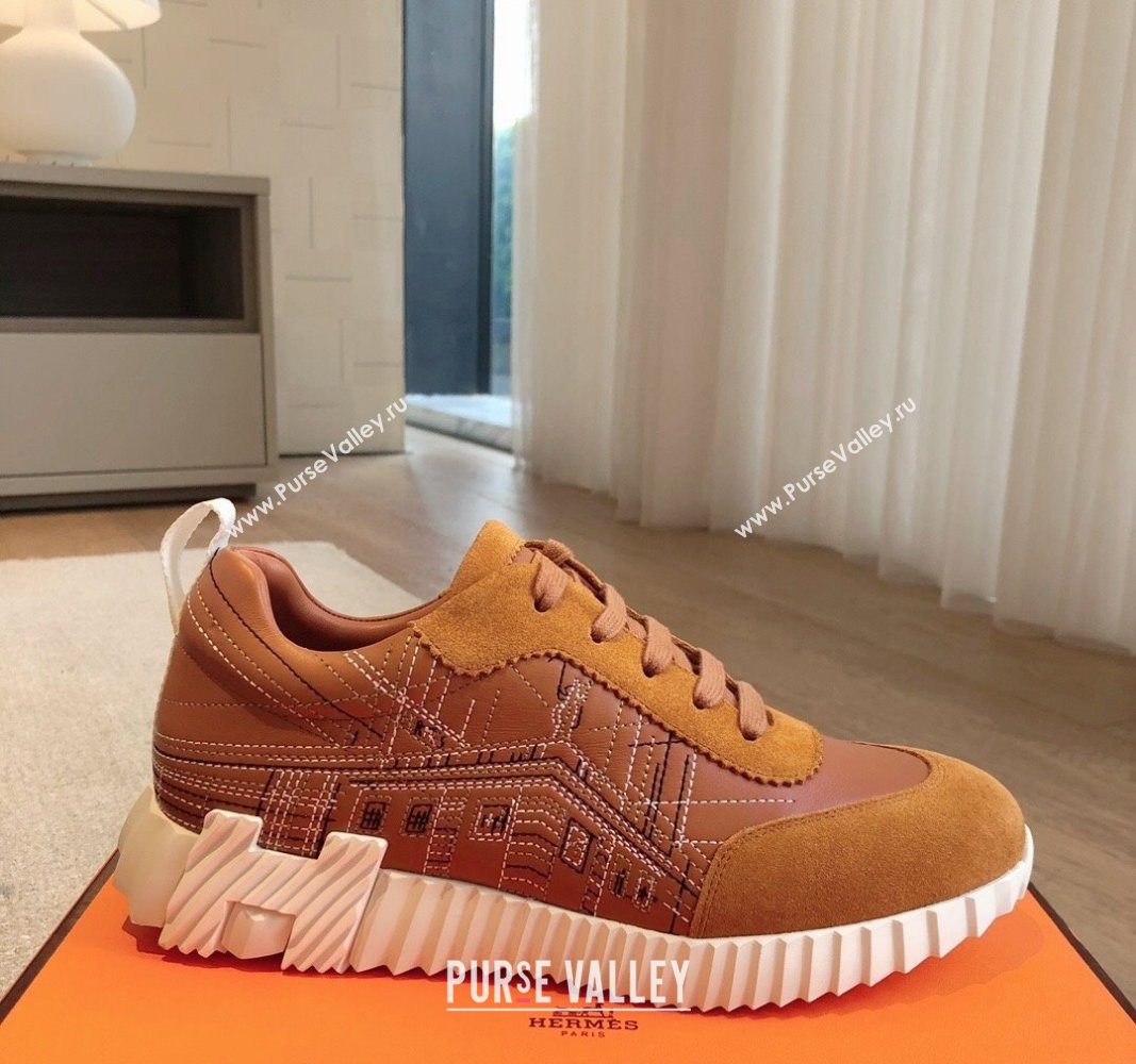 Hermes Bouncing Sneakers in Embroidered Leather and Suede Brown 2024 (XC-241008097)