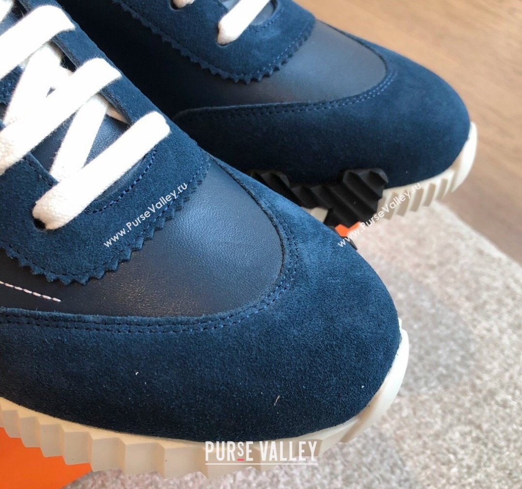 Hermes Bouncing Sneakers in Embroidered Leather and Suede Dark Blue 2024 (XC-241008098)