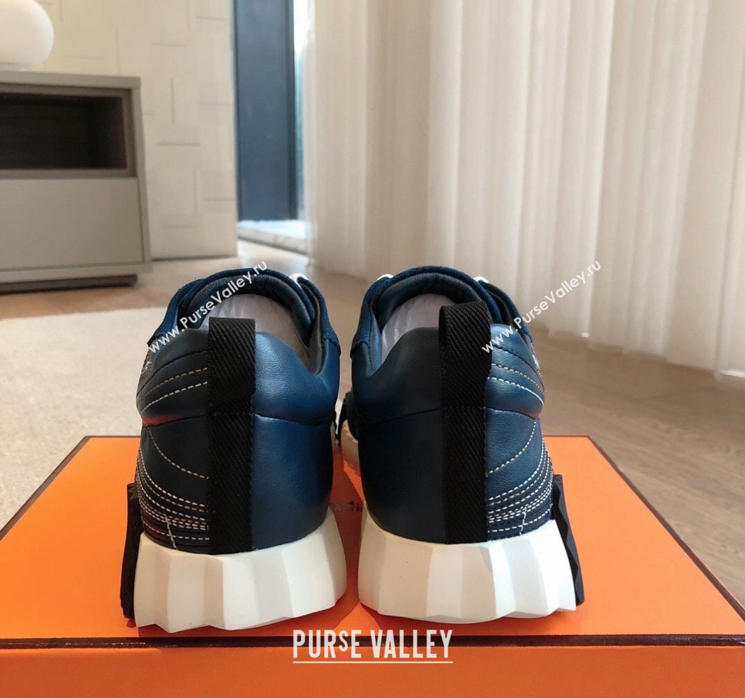 Hermes Bouncing Sneakers in Embroidered Leather and Suede Dark Blue 2024 (XC-241008098)