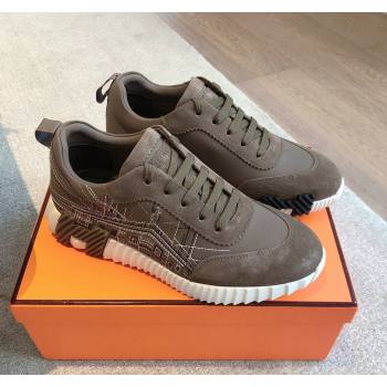 Hermes Bouncing Sneakers in Embroidered Leather and Suede Dark Grey 2024 (XC-241008100)