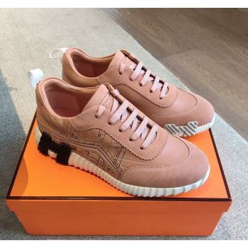 Hermes Bouncing Sneakers in Embroidered Leather and Suede Light Pink 2024 (XC-241008101)
