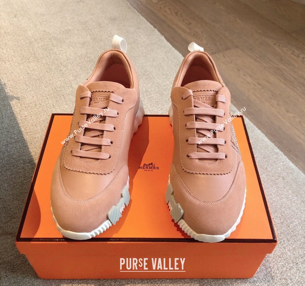 Hermes Bouncing Sneakers in Embroidered Leather and Suede Light Pink 2024 (XC-241008101)