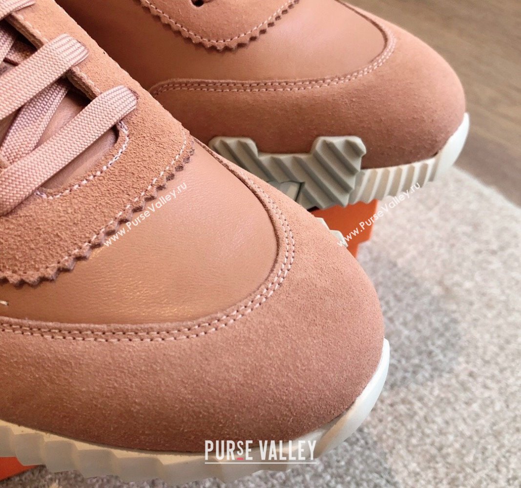 Hermes Bouncing Sneakers in Embroidered Leather and Suede Light Pink 2024 (XC-241008101)