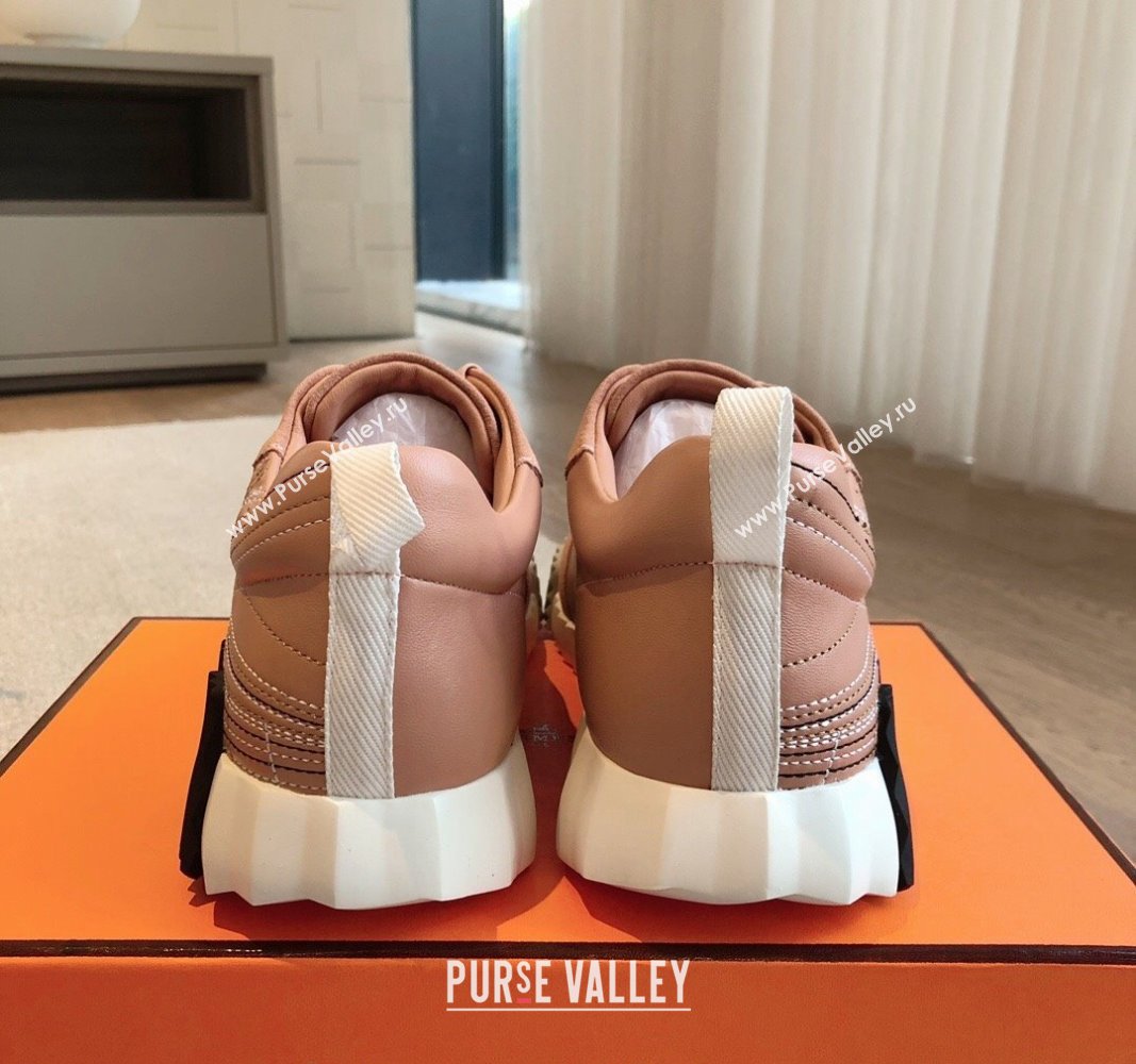 Hermes Bouncing Sneakers in Embroidered Leather and Suede Light Pink 2024 (XC-241008101)