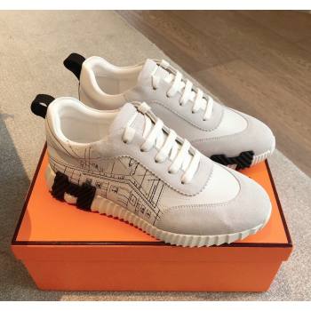 Hermes Bouncing Sneakers in Embroidered Leather and Suede White 2024 (XC-241008102)