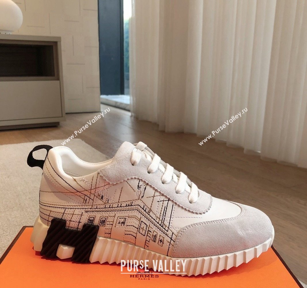 Hermes Bouncing Sneakers in Embroidered Leather and Suede White 2024 (XC-241008102)