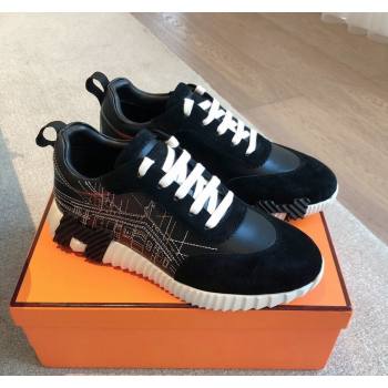 Hermes Bouncing Sneakers in Embroidered Leather and Suede Black 2024 (XC-241008103)