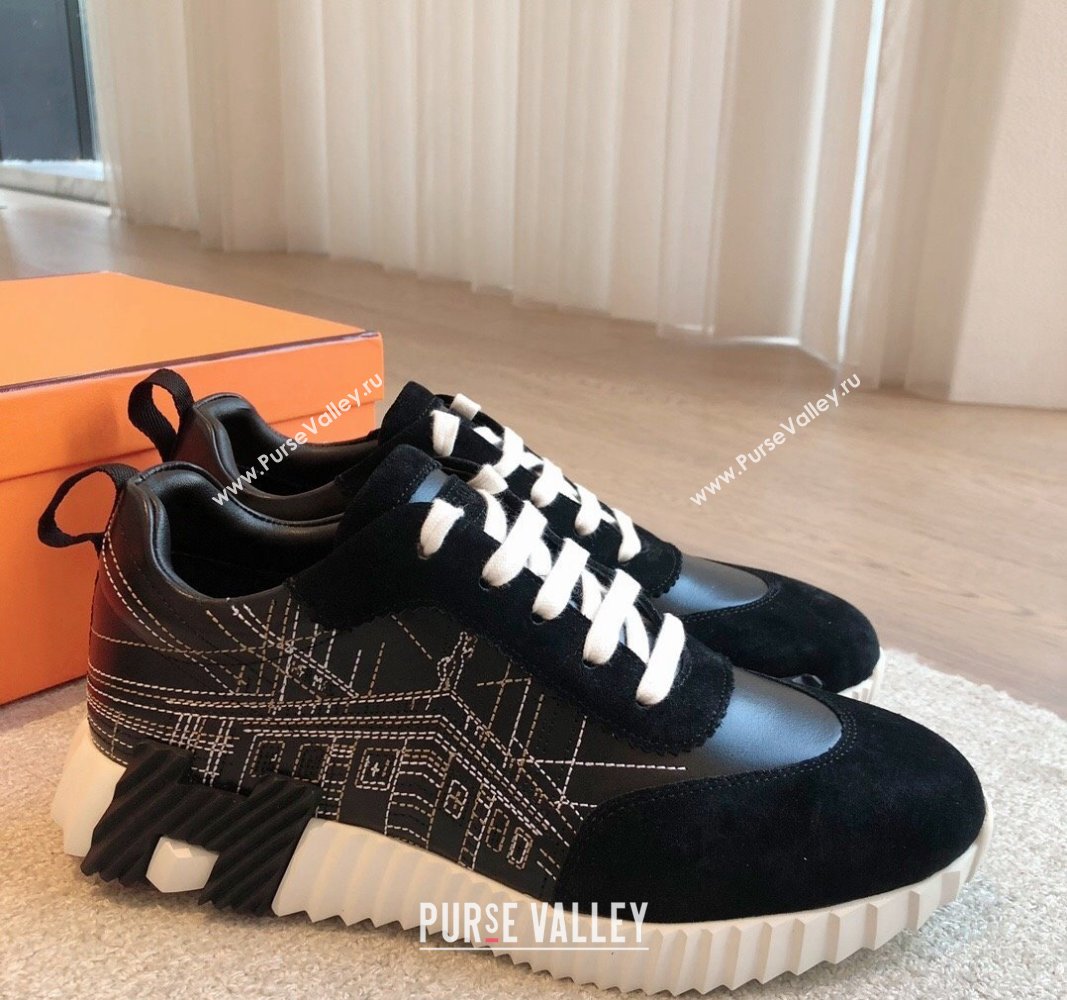 Hermes Bouncing Sneakers in Embroidered Leather and Suede Black 2024 (XC-241008103)