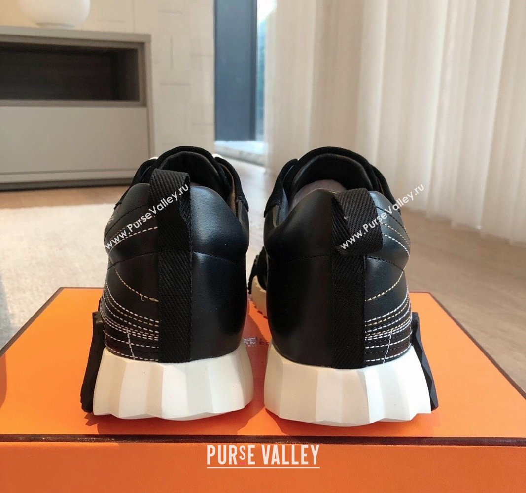 Hermes Bouncing Sneakers in Embroidered Leather and Suede Black 2024 (XC-241008103)