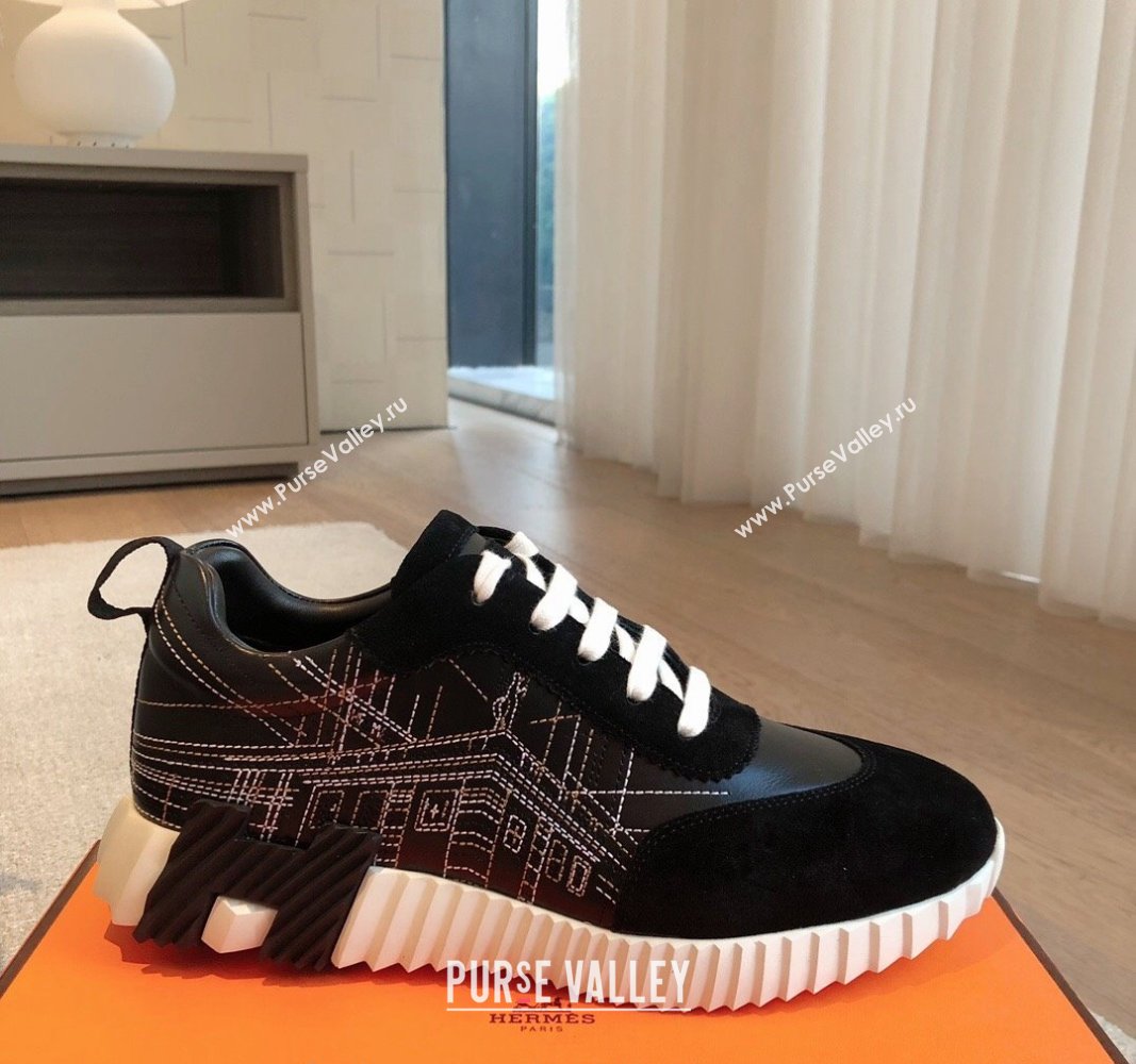 Hermes Bouncing Sneakers in Embroidered Leather and Suede Black 2024 (XC-241008103)