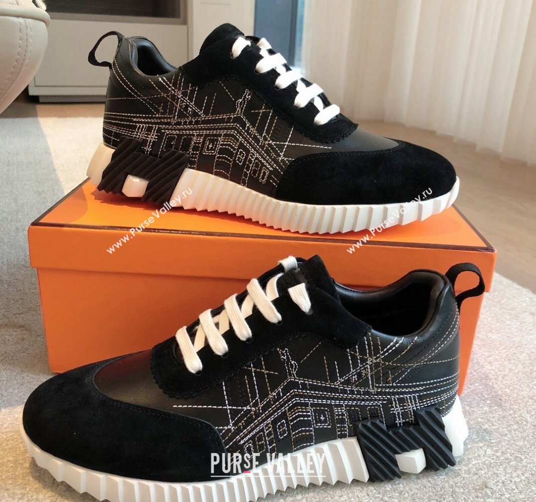 Hermes Bouncing Sneakers in Embroidered Leather and Suede Black 2024 (XC-241008103)