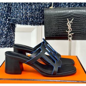 Hermes Izzy Heel Slides Sandal 5cm in Grained Calfskin with Contrasting Edges and H cut-out Black 2024 (MD-241008111)