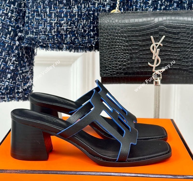 Hermes Izzy Heel Slides Sandal 5cm in Grained Calfskin with Contrasting Edges and H cut-out Black 2024 (MD-241008111)