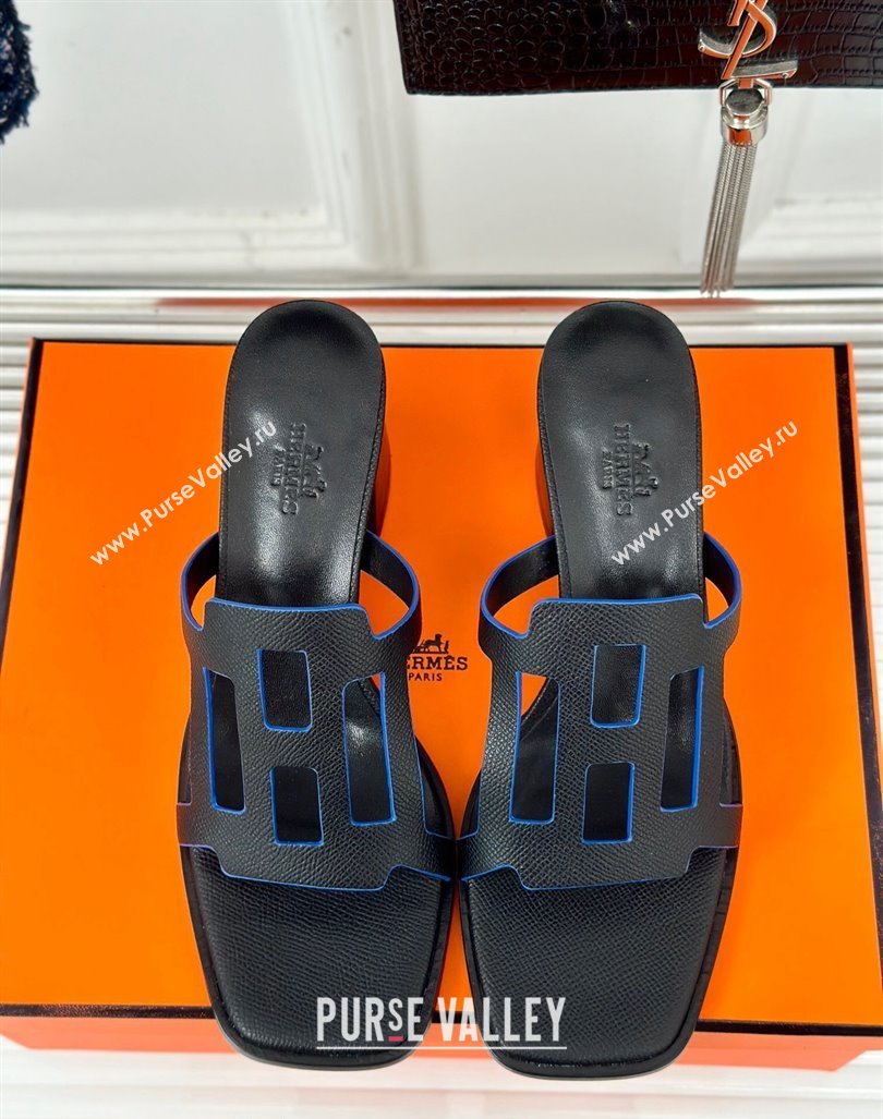 Hermes Izzy Heel Slides Sandal 5cm in Grained Calfskin with Contrasting Edges and H cut-out Black 2024 (MD-241008111)