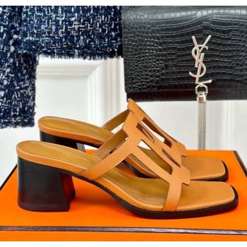 Hermes Izzy Heel Slides Sandal 5cm in Grained Calfskin with Contrasting Edges and H cut-out Brown 2024 (MD-241008112)