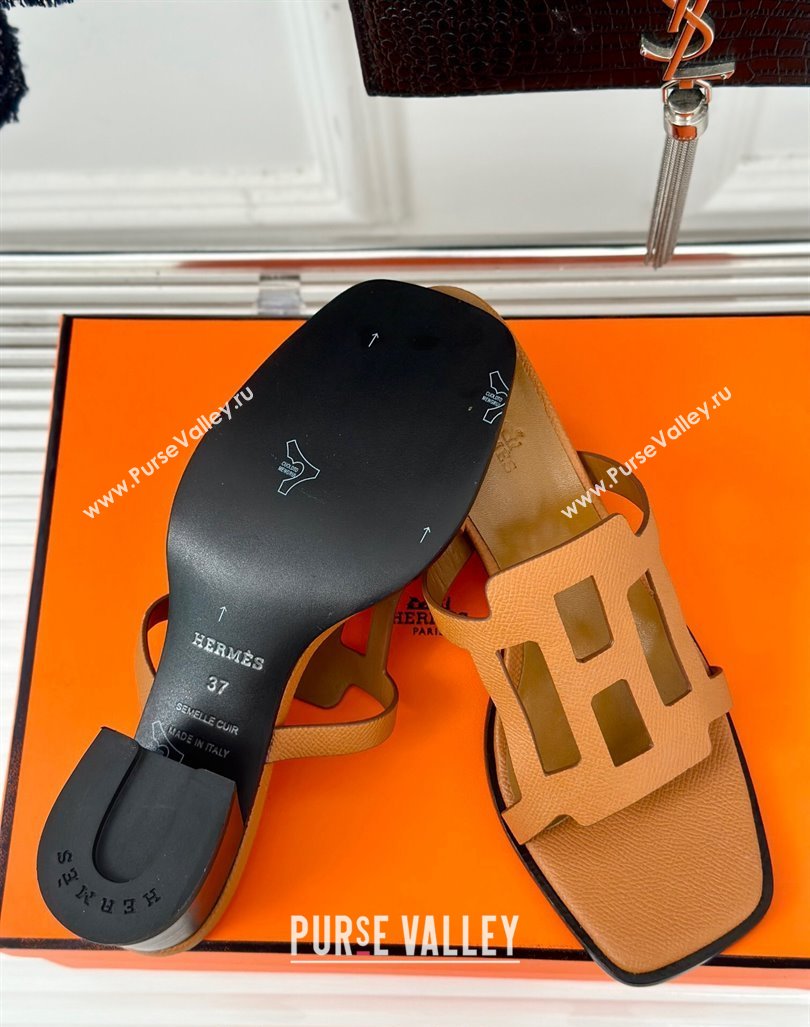 Hermes Izzy Heel Slides Sandal 5cm in Grained Calfskin with Contrasting Edges and H cut-out Brown 2024 (MD-241008112)