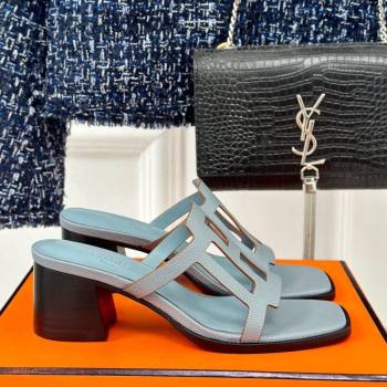 Hermes Izzy Heel Slides Sandal 5cm in Grained Calfskin with Contrasting Edges and H cut-out Blue 2024 (MD-241008113)