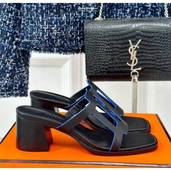 Hermes Izzy Heel Slides Sandal 5cm in Calfskin Leather with Contrasting Edges and H cut-out Black 2024 (MD-241008114)