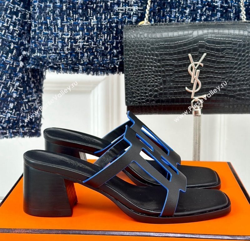 Hermes Izzy Heel Slides Sandal 5cm in Calfskin Leather with Contrasting Edges and H cut-out Black 2024 (MD-241008114)