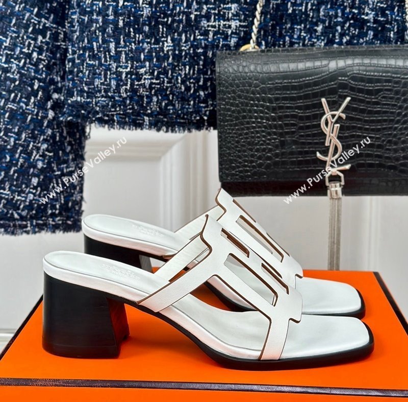 Hermes Izzy Heel Slides Sandal 5cm in Calfskin Leather with Contrasting Edges and H cut-out White 2024 (MD-241008115)