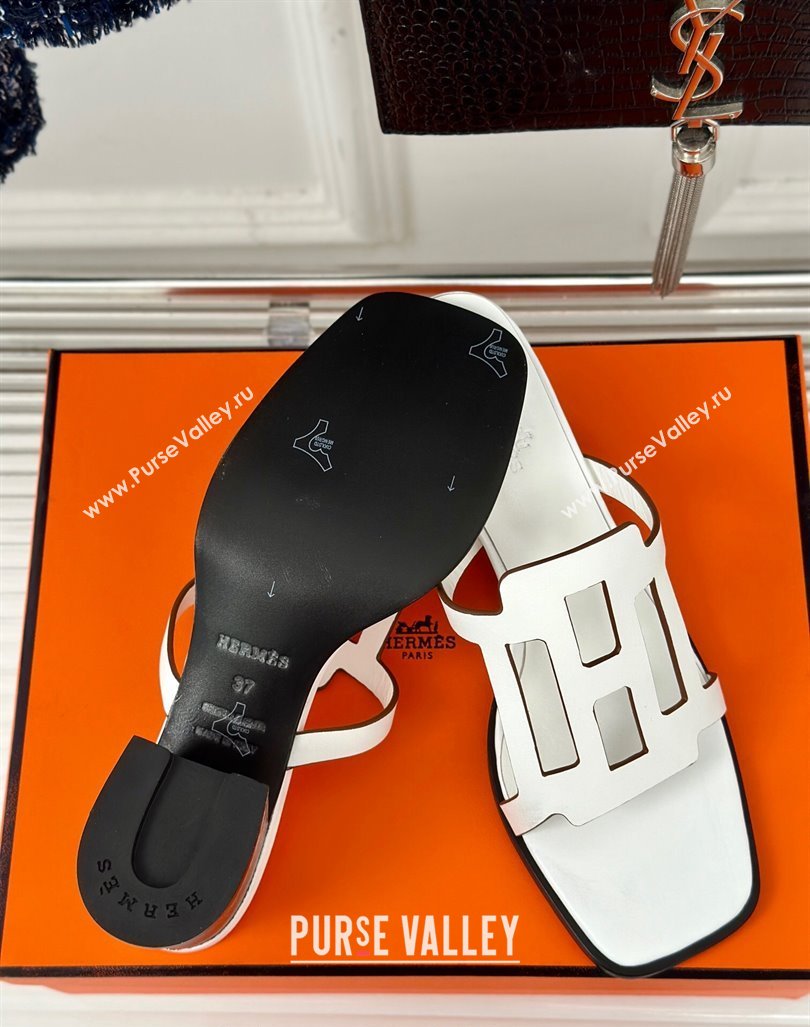 Hermes Izzy Heel Slides Sandal 5cm in Calfskin Leather with Contrasting Edges and H cut-out White 2024 (MD-241008115)