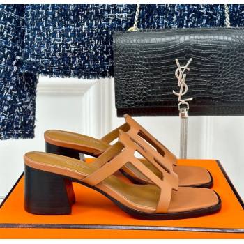 Hermes Izzy Heel Slides Sandal 5cm in Calfskin Leather with Contrasting Edges and H cut-out Brown 2024 (MD-241008116)