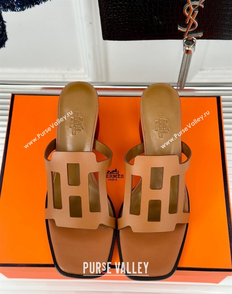 Hermes Izzy Heel Slides Sandal 5cm in Calfskin Leather with Contrasting Edges and H cut-out Brown 2024 (MD-241008116)