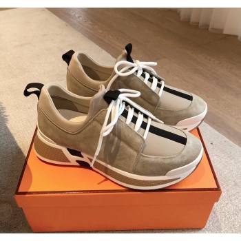 Hermes Just Sneakers in Technical Jersey and Suede Beige 2024 (XC-241008092)