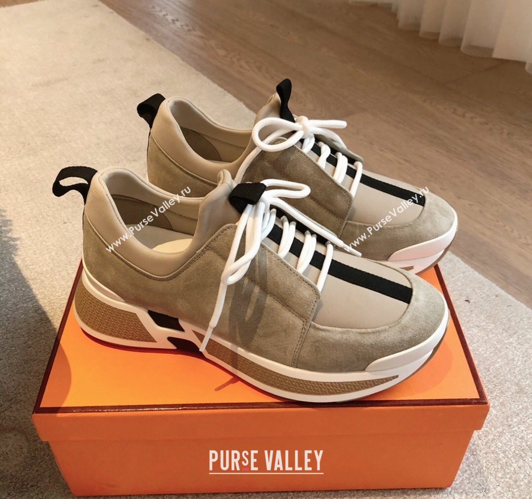 Hermes Just Sneakers in Technical Jersey and Suede Beige 2024 (XC-241008092)