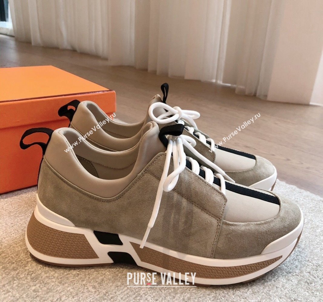 Hermes Just Sneakers in Technical Jersey and Suede Beige 2024 (XC-241008092)