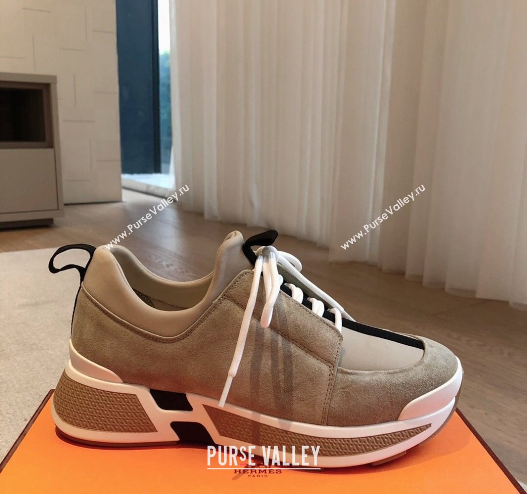 Hermes Just Sneakers in Technical Jersey and Suede Beige 2024 (XC-241008092)