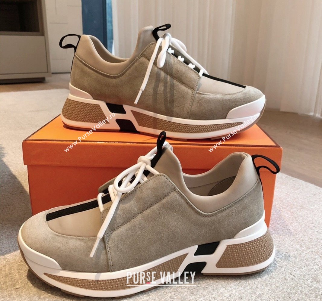 Hermes Just Sneakers in Technical Jersey and Suede Beige 2024 (XC-241008092)