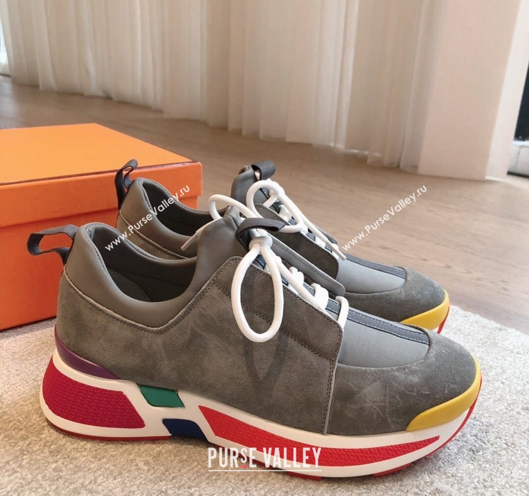 Hermes Just Sneakers in Technical Jersey and Suede Dark Grey 2024 (XC-241008094)