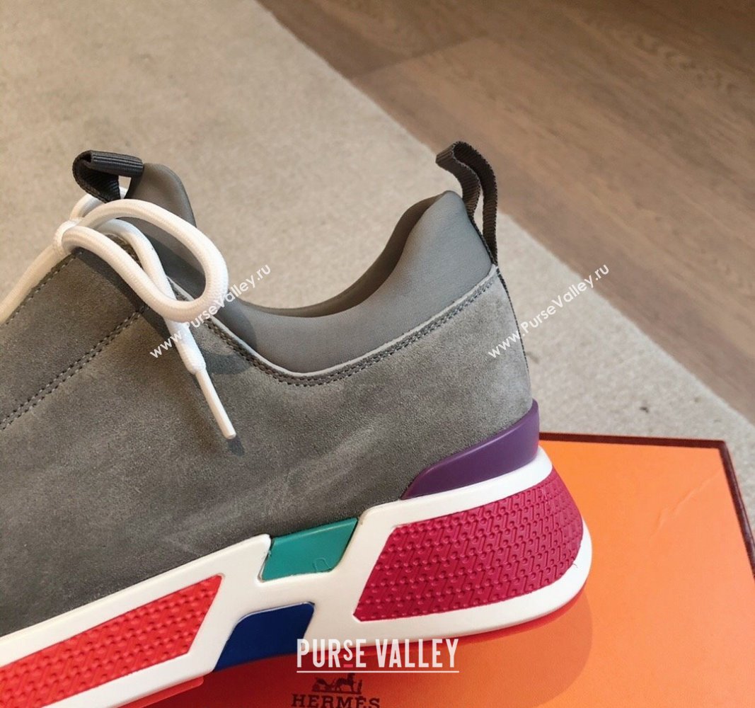 Hermes Just Sneakers in Technical Jersey and Suede Dark Grey 2024 (XC-241008094)