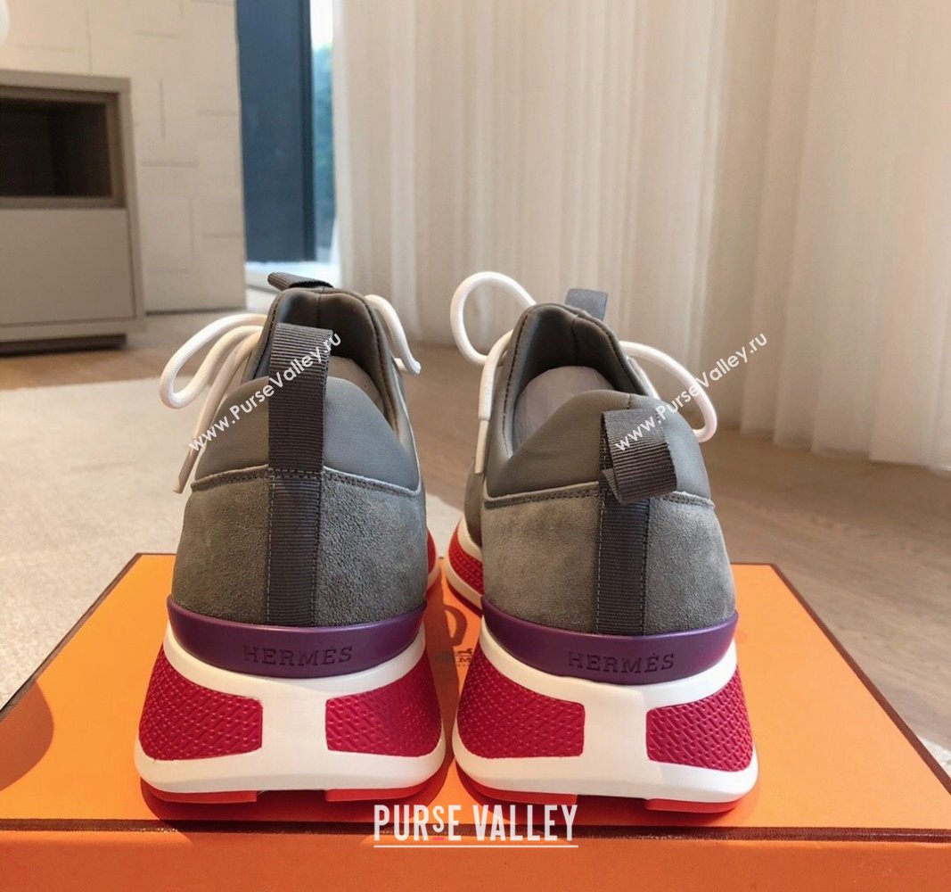 Hermes Just Sneakers in Technical Jersey and Suede Dark Grey 2024 (XC-241008094)