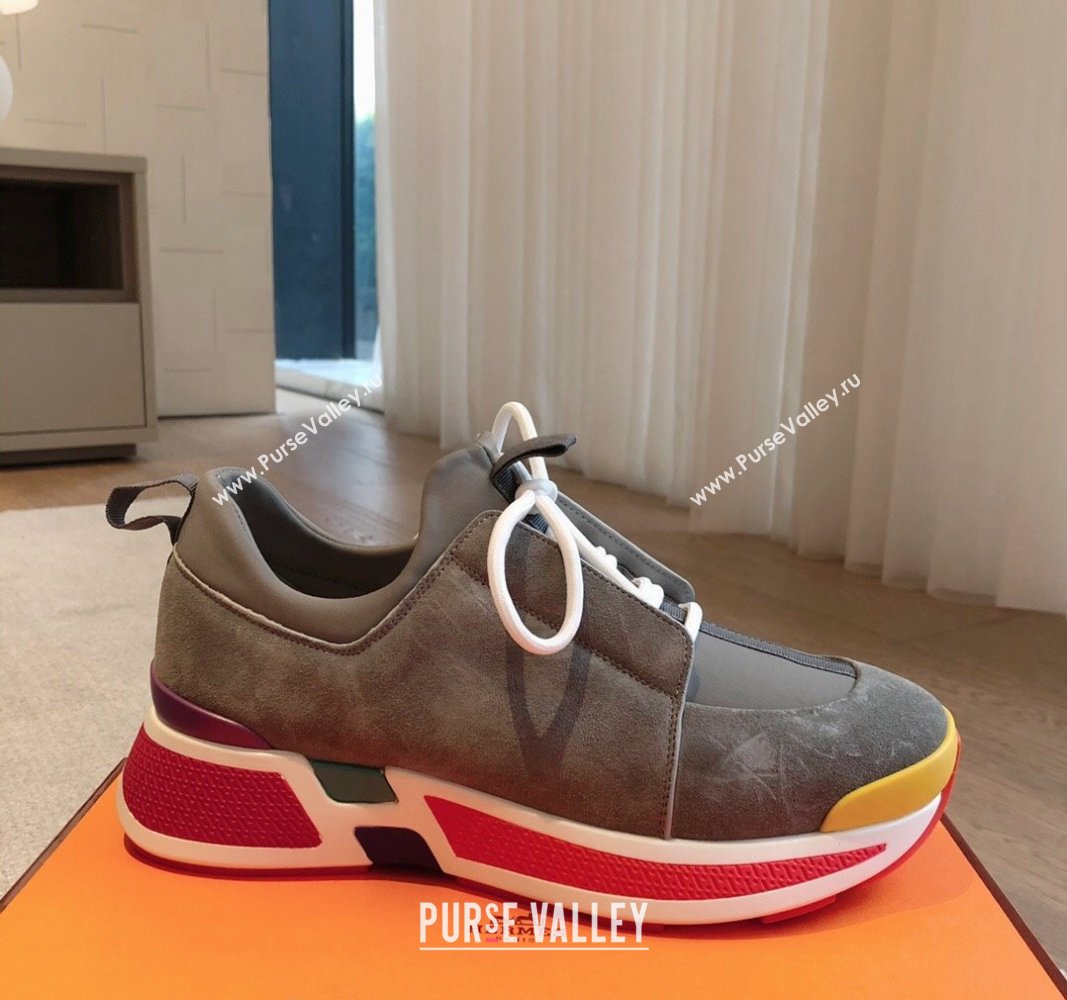 Hermes Just Sneakers in Technical Jersey and Suede Dark Grey 2024 (XC-241008094)