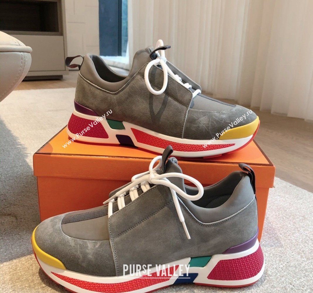 Hermes Just Sneakers in Technical Jersey and Suede Dark Grey 2024 (XC-241008094)