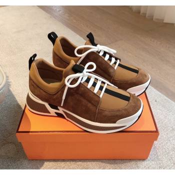 Hermes Just Sneakers in Technical Jersey and Suede Brown 2024 (XC-241008095)