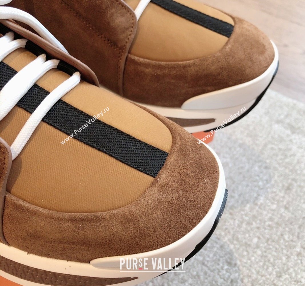 Hermes Just Sneakers in Technical Jersey and Suede Brown 2024 (XC-241008095)