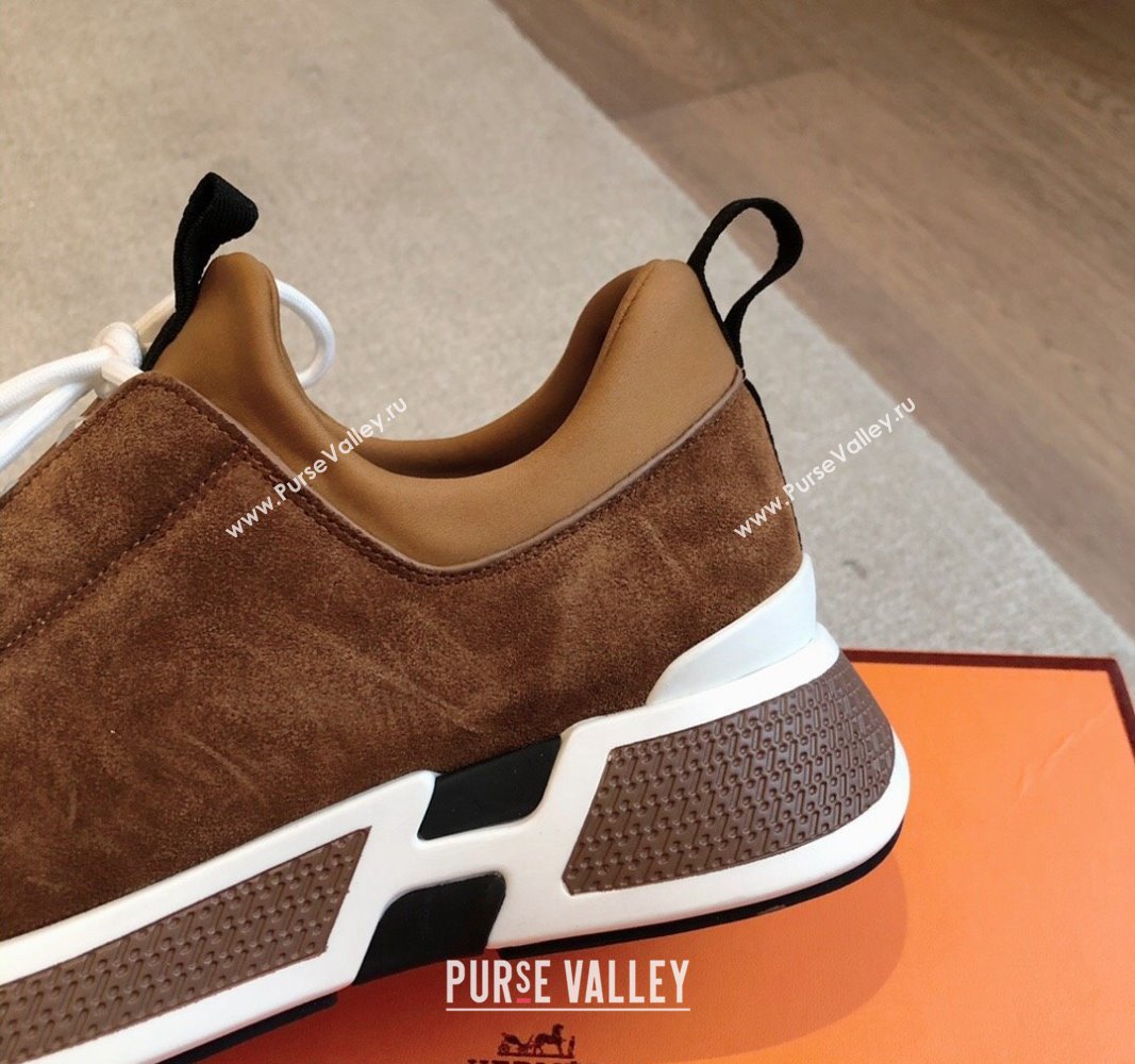 Hermes Just Sneakers in Technical Jersey and Suede Brown 2024 (XC-241008095)