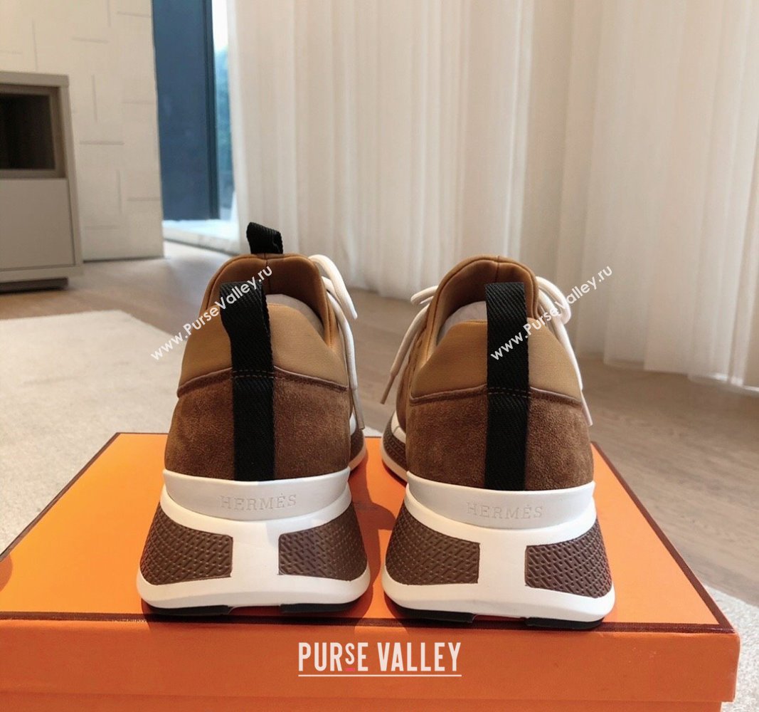 Hermes Just Sneakers in Technical Jersey and Suede Brown 2024 (XC-241008095)