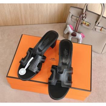 Hermes Classic Oasis Heel Slides Sandal 5cm in Calfskin with Stitches Black 2024 1008 (MD-241008127)